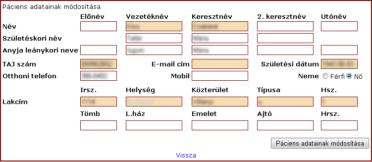 25. ábra Páciens módosítása