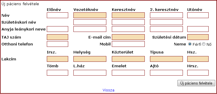 26. ábra Új páciens felvétele